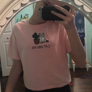 pacsun baby pink cat and me tee shirt